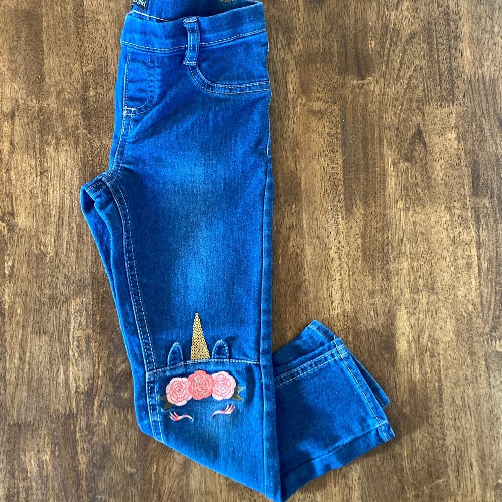 dELiA*s girl Pull On Jeans/Jeggings Medium Wash Unicorn Design Size 6X NWOT!